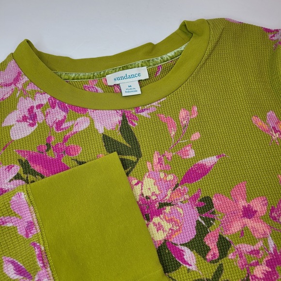 Sundance Tops - Sundance Floral Waffle Knit Top Green Multi Size Medium Boho 3/4 Sleeve